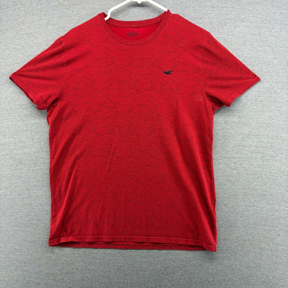 Hollister Mens Red Space Dye Heathered‎ Crew Neck T-Shirt Size L Logo Tee